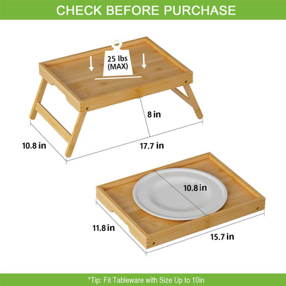 Youpehom Bed Tray Table with Folding Legs,Bamboo Breakfast in Bed for Kitchen Serving Tray,Sofa,Eating,Used As Laptop Desk Snack Tray (Bamboo, Medium)