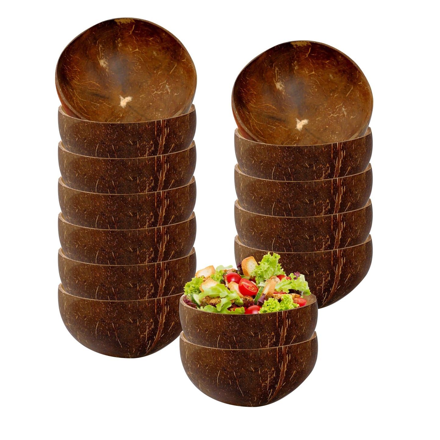 TANEMUDO 14 Pcs Coconut Shell Bowls Small Polished Wooden Bowls for Smoothie Acai Salad and Vegan Gifts, Natural Rustic Kitchen Decor (Small)