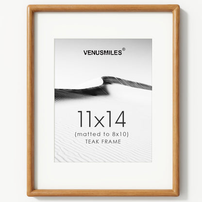 11x14 Picture Frame, USA-Sourced Natural Teak Wood Photo Frame with Tempered Glass, Handcrafted Rounded Corner 11 x 14 Wooden Frame Matted to 8x10 Photos, Hanging Hooks Included