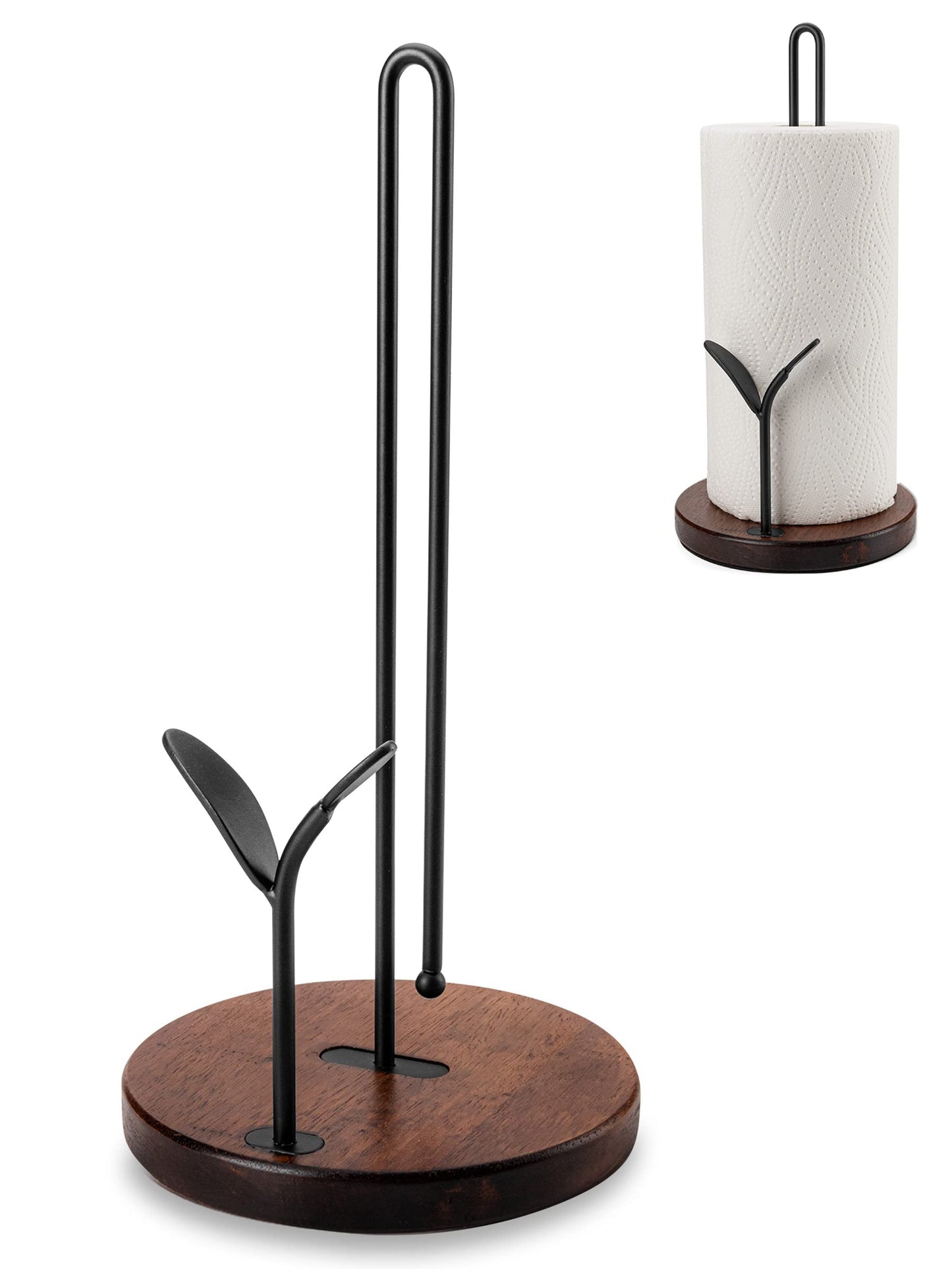 Paper Towel Holder Countertop, Wood Paper Towel Holder Stand, Easy One-Handed Tear Rustic Paper Roll Holder for Kitchen Dining Table Home Decor, High Model Easy to Install(for 11" Paper)
