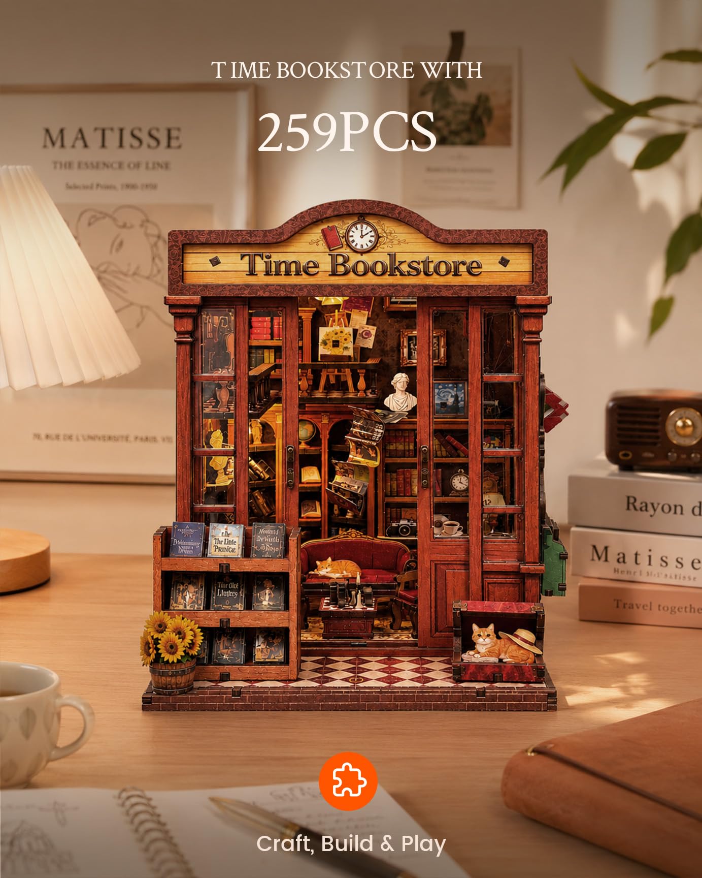 Book Nook Kit DIY Miniature House Kit for Adults, Timeless Library Mini Dollhouse with Furniture & LED Lights, 3D Wooden Puzzle Bookshelf Insert Decor, Creative Gift for Teens, Family & Friends