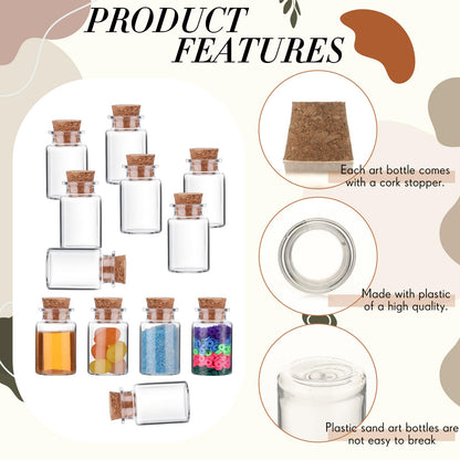 Bokon 50 Packs Mini Plastic Bottles with Corks Stoppers Eye Screws Funnels Small Potion Bottles Tiny Clear Sand Art Jar Wishing Vial for Birthday Party DIY Crafts Gift