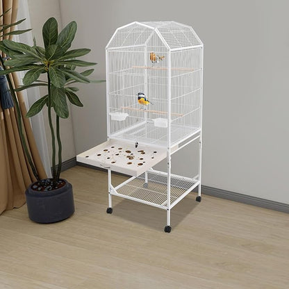 Large Bird Aviary Cage 53.5 Inch, Free Standing Wrought Iron Parrot Cage with Wheels, Open Play Top, Slide-Out Tray, Bird Cage for Budgerigars, Cockatiels, Parakeets, Lovebirds