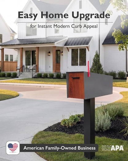 Ilyapa Modern Mailbox with Angle Design Post Mount - Metal Mailbox for Outside - Gray Exterior Mail Box - Powder Coated Steel - All Weather Resistant