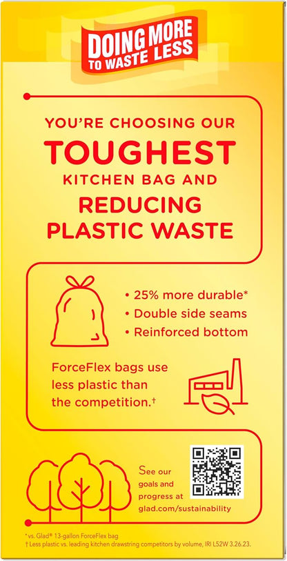 Glad Kitchen Trash Bags, 13 Gallon, Fresh Clean | ForceFlex MaxStrength | Tall