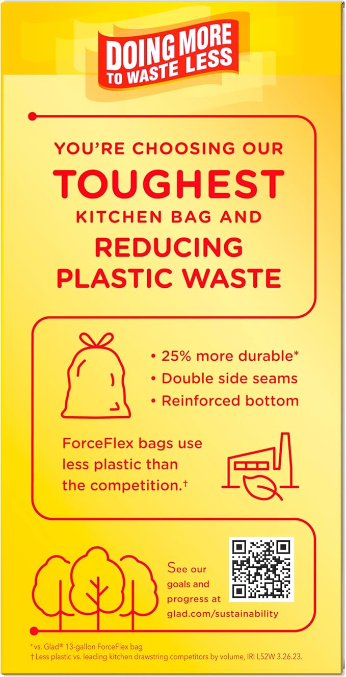 Glad ForceFlex MaxStrength Kitchen Trash Bags, 13 Gal, Fresh Clean Febreze