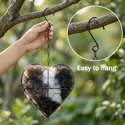 Handmade Fiber Bird Nesting Heart with Filler Pack, Winter Shelter & Decorative Garden Gift for Hummingbirds and Wild Birds