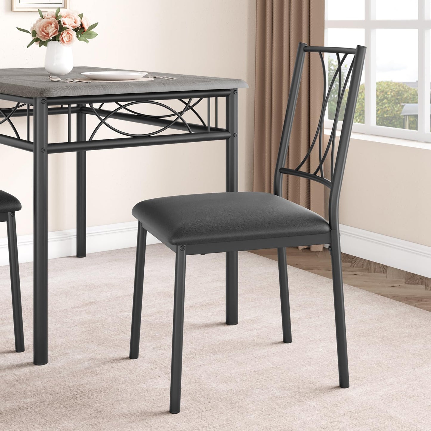 Garvee Small Dining Table Set for 4, Wooden Kitchen Table with 4 Upholstered Chairs, Space Saving Compact Dining Table with Corner Guard, Ideal for Kitchen, Dining Room, and Small Area, Gray