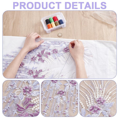 NBEADS 12 Yards Beaded Pearl Flower Fabric, 12.2inch Wide Beaded Flower Lace Applique 3D Floral Embroidered Mesh Fabric Handmade Sewing Tool for DIY Neckline Bodice Wedding Bridal Prom Dress, Lilac