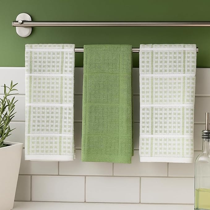 Sage Green Kitchen Dish Towels – Set of 3 100% Cotton Cloth Soft Cleaning