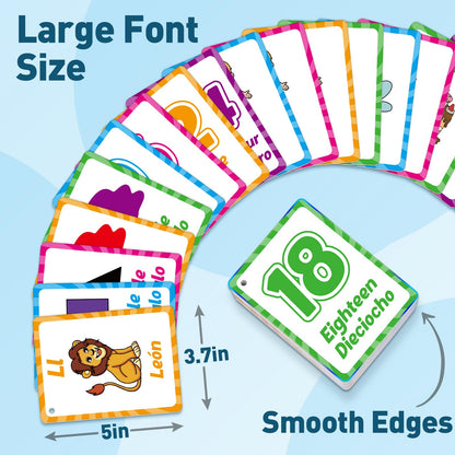 Edulok Bilingual Flash Cards: Spanish to English, First Words & Toddler Alphabet Flash Cards for Kids Learning Spanish & English