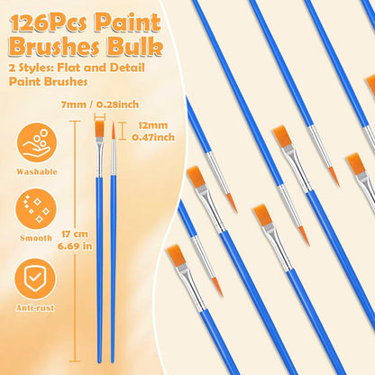 240 Pcs Small Paint Brush Bulk, Flat Fine Tip Artist Paint Brushes Set, Kids Classroom Acrylic Oil Watercolor Canvas Painting Crafts Paint Brushes for Body Face Nail Festival Parties