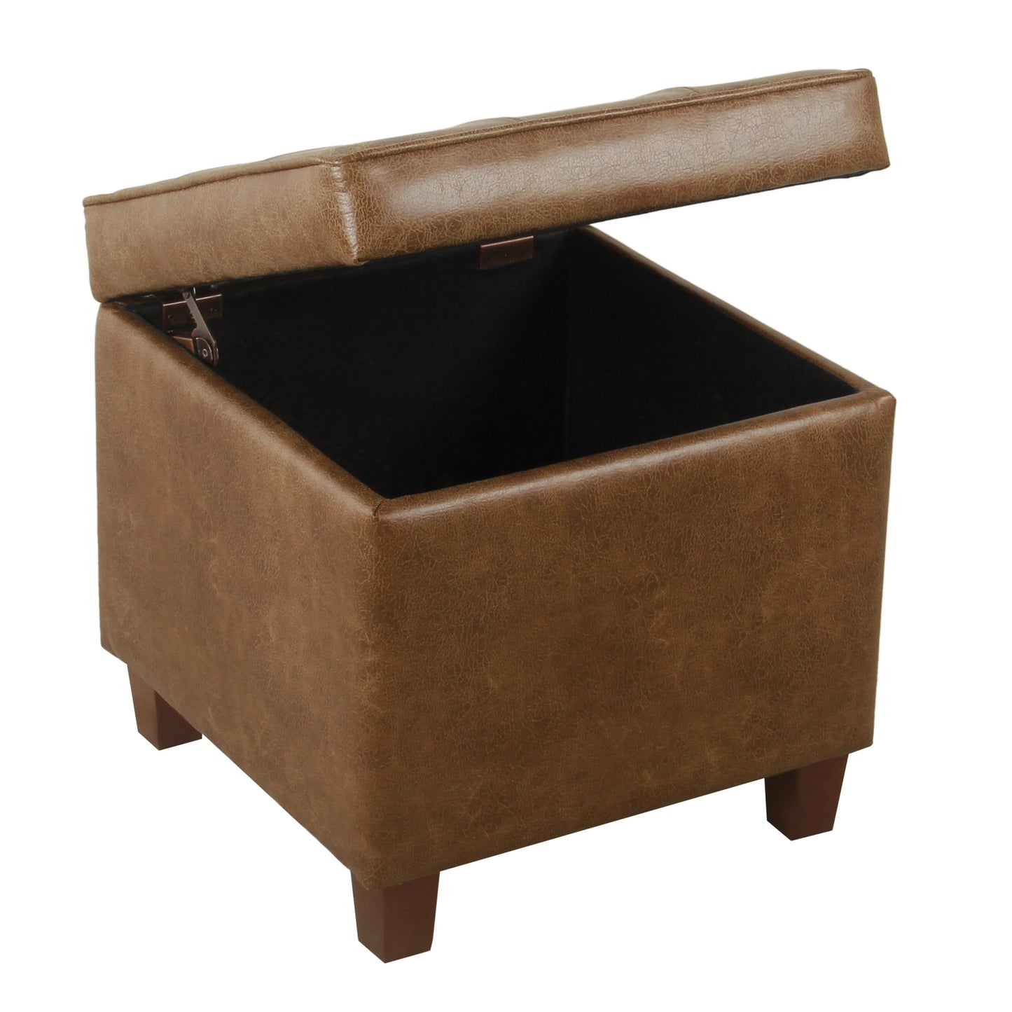 HomePop Square Tufted Storage Ottoman - Distressed Brown Faux Leather Small