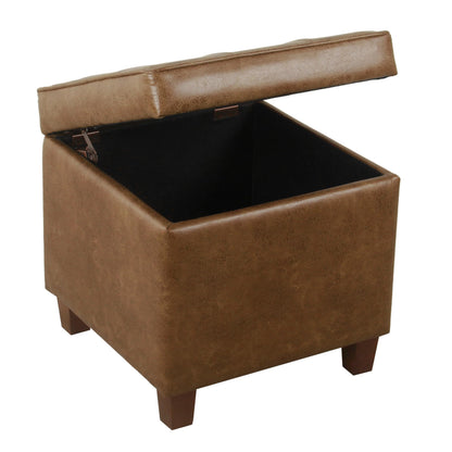 HomePop Square Tufted Storage Ottoman - Distressed Brown Faux Leather Small