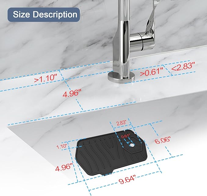 Sink Drain Mat Behind Faucet, Unilateral Faucet Guard Draining Mat, 90°
