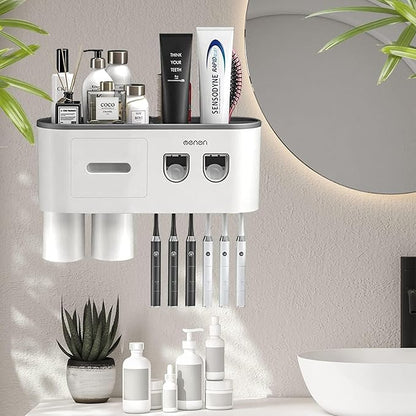 Toothbrush Holders Wall Mounted, Double Automatic Toothpaste Dispensers