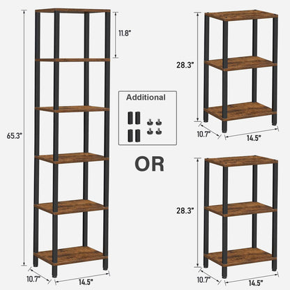 TUTOTAK Bookshelf, 6-Tier Tall Book Shelf, Narrow Bookcase for Small Space, DIY Stackable Bookshelf, for Living Room, Office, Study, Entryway, Industrial, Rustic Brown BS01BB006