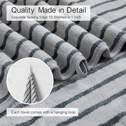 Oliven 8 Pcs Gray Cabana Stripe Bath Towel Set Oversize Bath Sheet-2 Bathroom