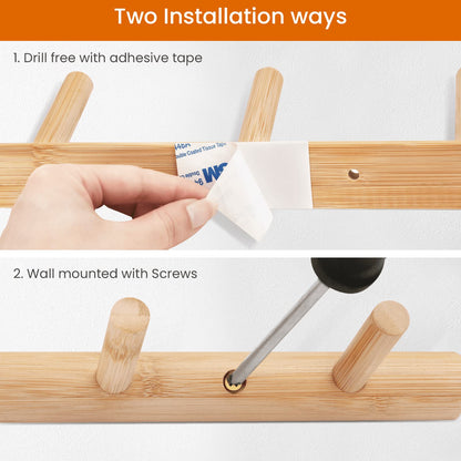 Homode Modern Bamboo Wooden Entryway Coat Hooks, Bathroom Kitchen Towel Rack, Wall Mounted Coat Rack Hat Hanger with 4 Hanging Pegs (Natural)