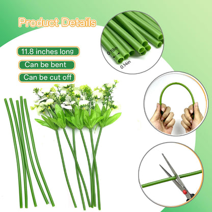 Green tubular flower stems wrap, used to thicken artificial flower stems, DIY wedding bouquet (Green 5MM（100PCS）)