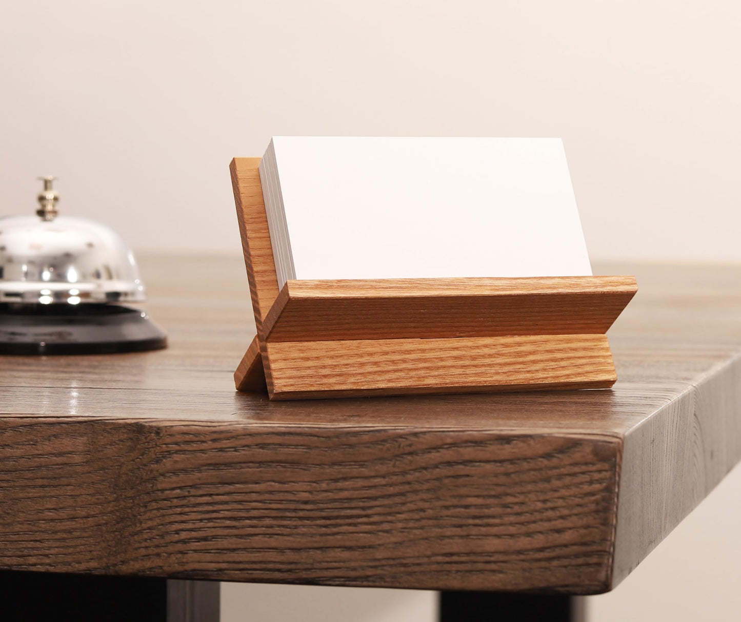 TOROS store Business Card Holder for Desk - Light Beige Wood Small Cards Holders, Professional Desktop Business Card Stand Display, Wooden Name Card Holder, Modern Design Office Business Cards Holder