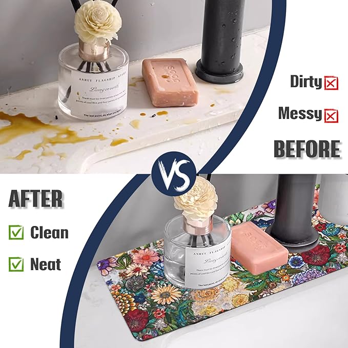Sinkmat Absorbing Mat, 2 Pack Drying Mat Around Sink Splash Guard Behind Faucet
