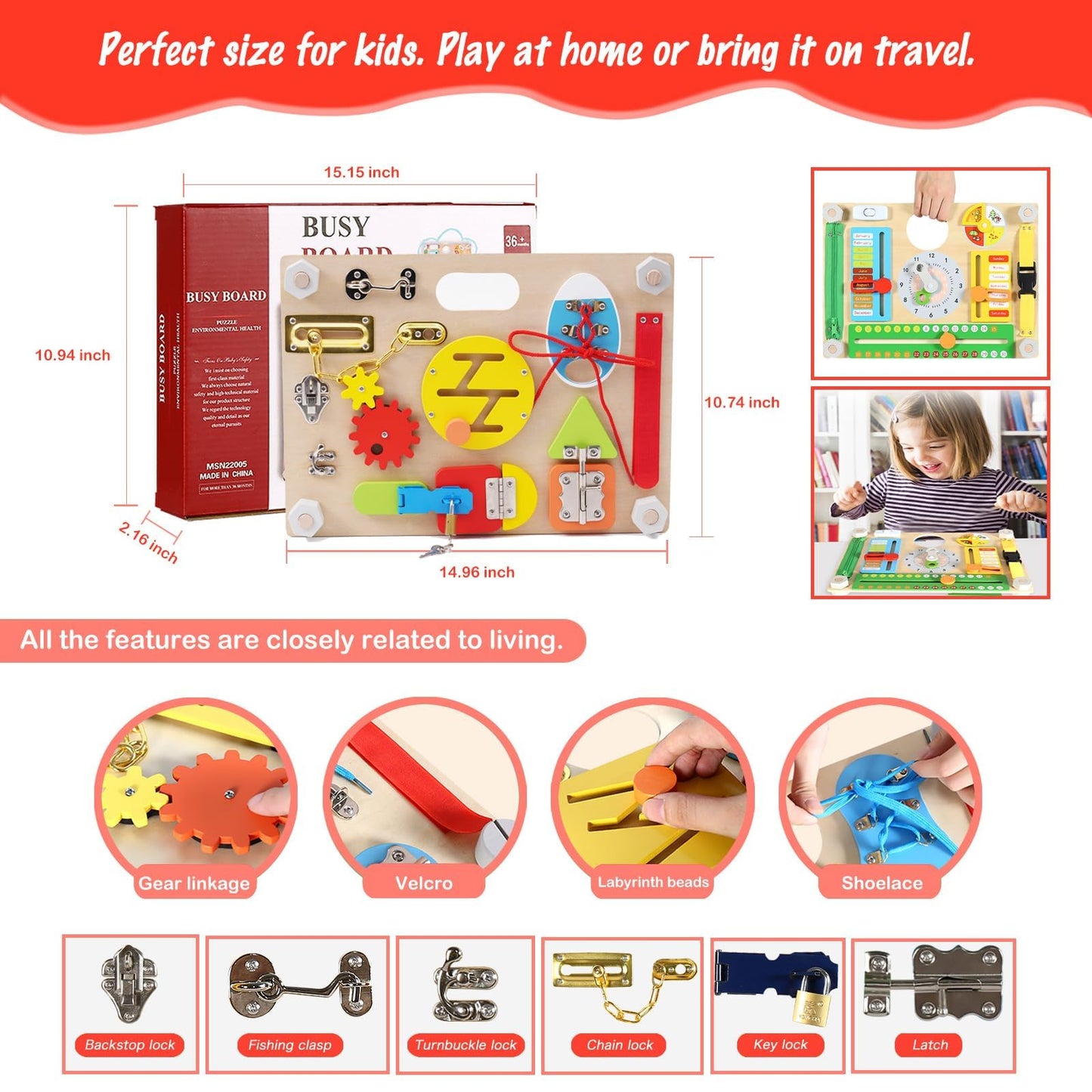 Smartwo Montessori Busy Board for Toddlers 3-5, Large Wooden Sensory Board with 20+ Learning Activities, Fine Motor Toy, Double-Sided Travel Busy Board for Preschool Boys & Girls