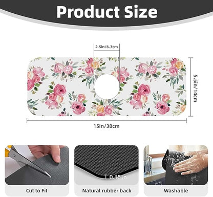 Pink Red Rose Roses Floral Flower Kitchen Sink Splash Guard Faucet Mat Super