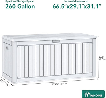 YITAHOME 260 Gallon Large Deck Box with Divider & Side Handles, Outdoor Double-Wall Storage for Patio Furniture Cushions, Garden Pool Accessories, Waterproof & Lockable