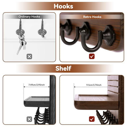 Kldgris Key Holder for Wall, Mail Organizer Wall Mount with 6 Hooks Wooden Hanging Key Rack for Home Decor, Hallway, Entryway (Brown)