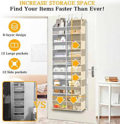 Over The Door Organizer 6 Tiers, Extra Large Behind Door Storage of 12
