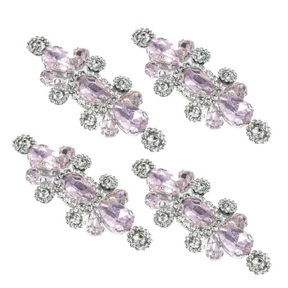 PANTOSS Rhinestone Applique Iron on Patches, Crystal Iron-On Flower Sequin Embellishments Trim for Bridal Sash, Wedding Dress DIY, and Evening Gown (4pcs, Pink)