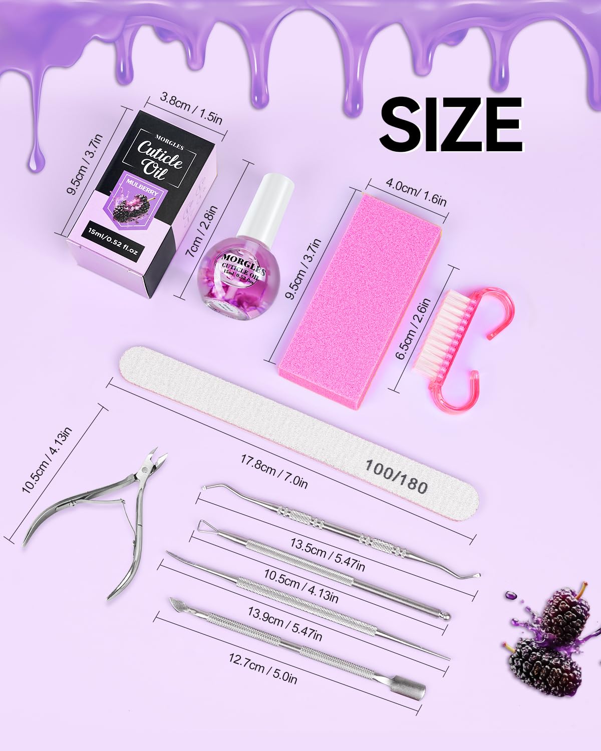 MORGLES Nail File and Buffer Blocks with Nail Care Kit, 13 Pcs Manicure Kit for Women with Milk and Honey Cuticle Oil and Cuticle Trimmer Set