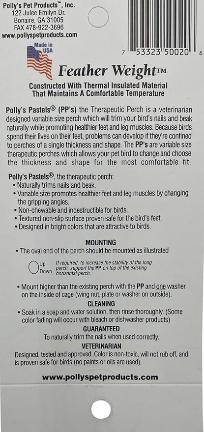 Polly's Pastels Nail Trimming & Beak Conditioning Safety Perch for Cockatiels, Cockatoos, Macaws, Parakeets, Budgies, Parrots and All Other Birds (Green, Medium-1 1/4" Dia. x 8" Long)