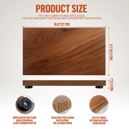 Teak Wood Decorative Small Tray, Bathroom Wood Riser for Decor, Kitchen Counter Wooden Pedestal Stand, Tray for Vanity, Sink & Soap (1, Teak Wood, 10.6" x 6.1" x 1")