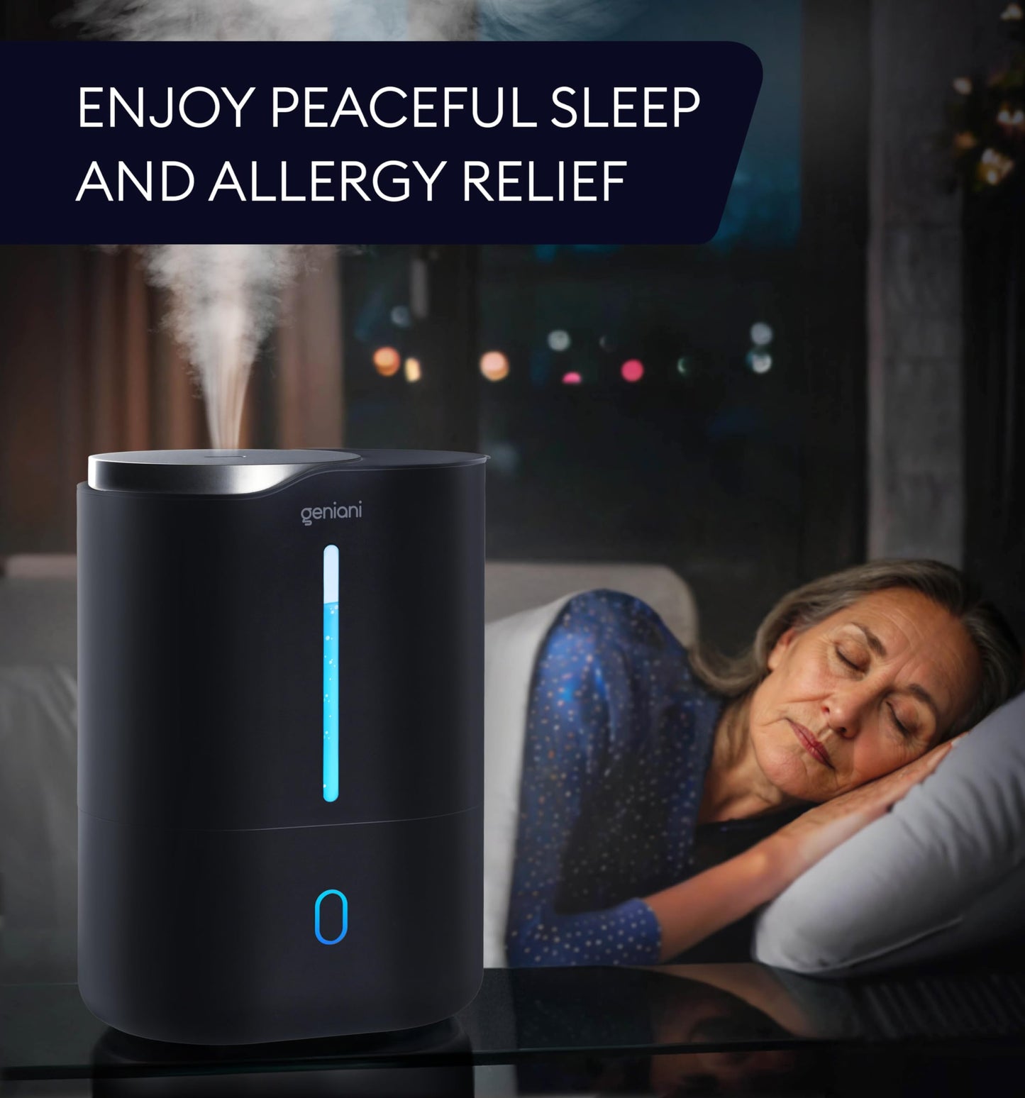 GENIANI Ultrasonic Cool Mist Humidifier for Bedroom, Large Rooms, Home, 4L - Easy Fill & Clean Humidifier for Plants w/Auto Shut-off, 40H Runtime - Quiet, Top Fill Air Humidifier