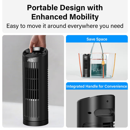 JRD 13'' Tower Fan for Bedroom, Quiet Cooling Desk Fan with Remote, 80° Oscillating, 3 Speed, 4 Mode, 12h Timer, Digital Touch Screen, Portable, Safe Bladeless Table Fan for Home Desktop Office