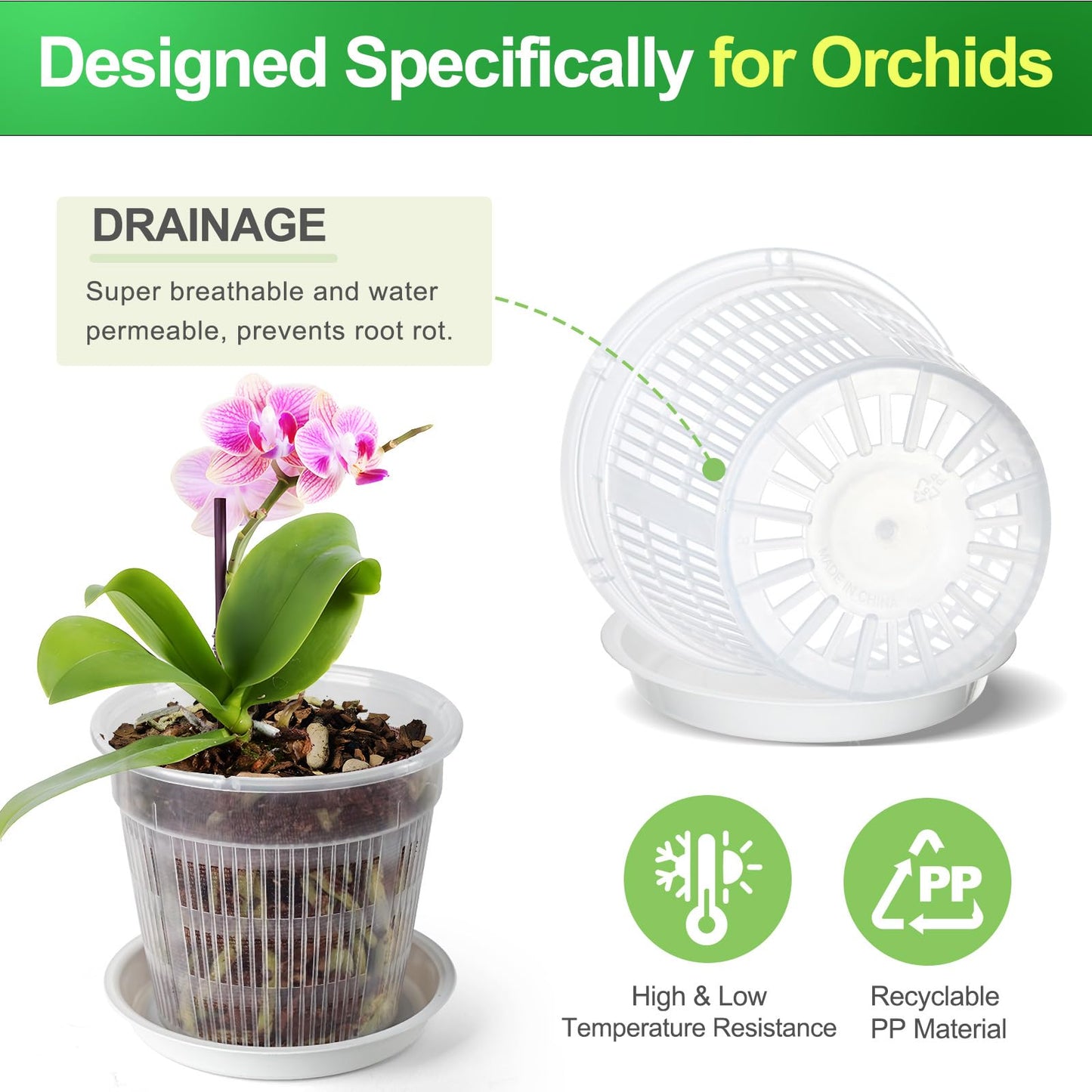 MYITYARD Orchid Pot, 6 Pack 6 Inch Orchid Pots with Holes & Saucers for Repotting - Clear Plastic Plant Pots for Indoor Outdoor Flower Planters Dendrobium Phalaenopsis