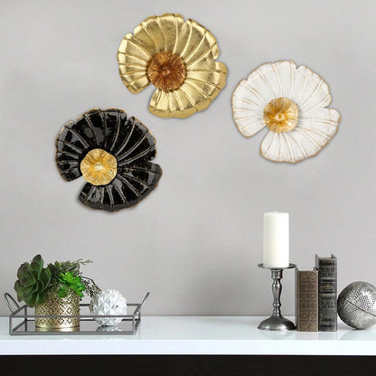 11.8" Metal Wall Decor Art, 3 Pcs White Gold and Black Wall Accent Art Decor Wall Sculptures, Rustic Wall Hanging Decorations for Home Bathroom Office Dining Room Bedroom Living Room Blue Kitchen Wall Decor