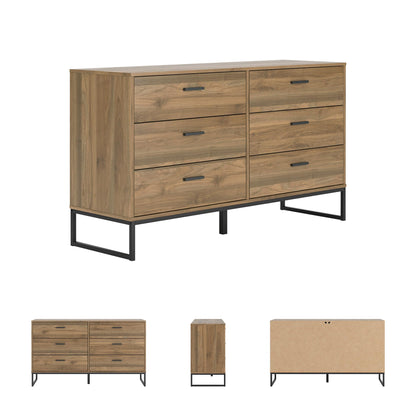 Signature Design by Ashley Deanlow Mid-Century Modern 6 Drawer Dresser with Safety Stop for Bedroom, Light Brown & Black