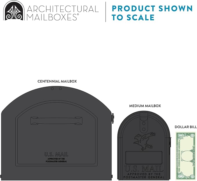 Architectural Mailboxes 950020P-10 Centennial Post Mount Mailbox, Extra Large, Pewter | Galvanized steel build for outside with rust-resistant powder-coat finish and a magnetic door closure. USPS approved.