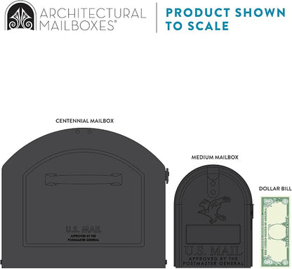 Architectural Mailboxes 950020P-10 Centennial Post Mount Mailbox, Extra Large, Pewter | Galvanized steel build for outside with rust-resistant powder-coat finish and a magnetic door closure. USPS approved.