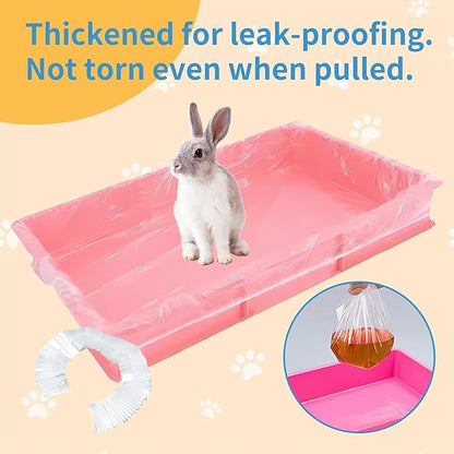 Disposable Cage Liner Bags (100-Pack) – 19'' X 11'' Clear Plastic Rabbit Cage Liners, Leak-Proof Toilet Film for Bunny, Guinea Pig, Hamster, Hedgehog & Small Animals – Universal Crate Tray Covers for
