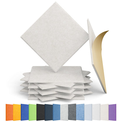 Amantech 12 Pack Acoustic Panels Self Adhesive Sound Proof Foam, High Density Sound Acoustic Panel, 12X12X0.4 Inch Square Panels in Home, Office, Reccording Room, Studio,and more(Beige)