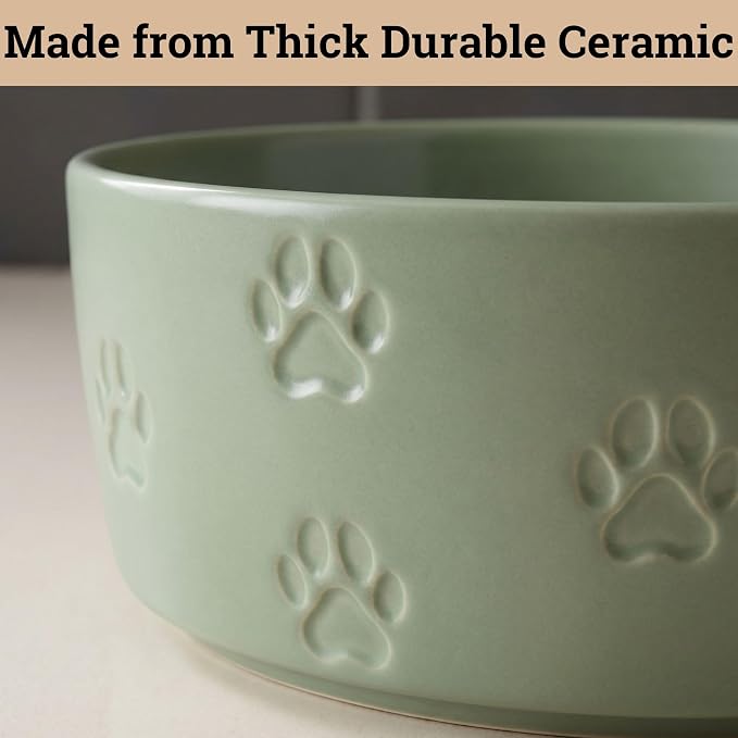 Ceramic Dog Bowl Set of 2 with Anti-Skid Base - 6.5" Wide x 2.5" Tall Ceramic Dog Bowls Medium Sized Dogs - 3.8 Cup Capacity Food and Water Bowls for Dogs - Rubber Bottom Pet Bowl Set of 2 Medium Size