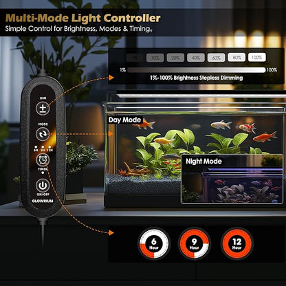 GLOWRIUM Aquarium Light, LED Full Spectrum Freshwater Fish Tank, infinitely dimmable, Fish Tank Light with auto-on/Off Timer (48-53 in)