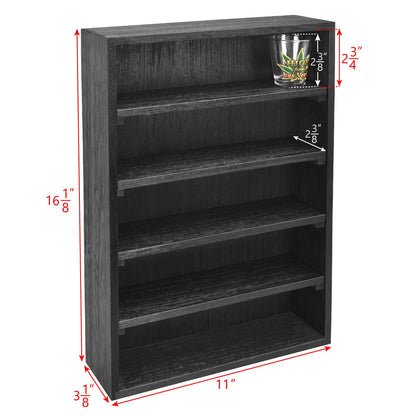 Ikee Design Wooden Wall-Mounted Display Shelves Rack for Collectibles, Figures,Shot Glasses,Spice Can,Cosmetics or Perfume, 5 Adjustable Height Shelves,Space-Saving, Black Color