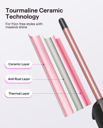 Wavytalk 3/8 Inch Small Curling Iron Wand for Short & Long Hair, Ceramic Barrel with Adjustable Temperature, Heat Resistant Glove Included (Rose Pink)