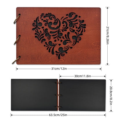 Giiffu Wooden Scrapbook Photo Album with Heart Design, DIY Memory Book, 100 Pages Personalized Scrapbooking Album, Romantic Gift for Wedding, Anniversary & Valentine’s Day