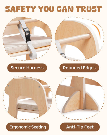 ROBUD Wooden High Chair for Toddlers, Highchair for Adjustable Seat Height & Footrest Levels, High Chairs for Babies and Toddlers with Removable Cushion for Nursery, Dining, Studying, Restaurant,WG419
